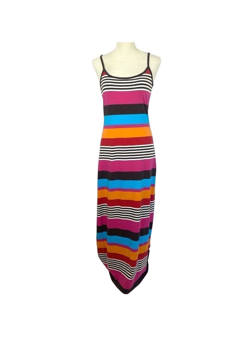 Derek Heart Colorful Stripe Pattern Spaghetti Strap Long Maxi Dress Junior’s L B